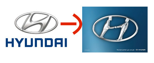 Essa é a menos obvia. A logo da Hyundai, além de ser o H do nome simboliza dois homens em um aperto de mão, significando o fechamento de um negocio entre o vendedor e o comprador de carros.